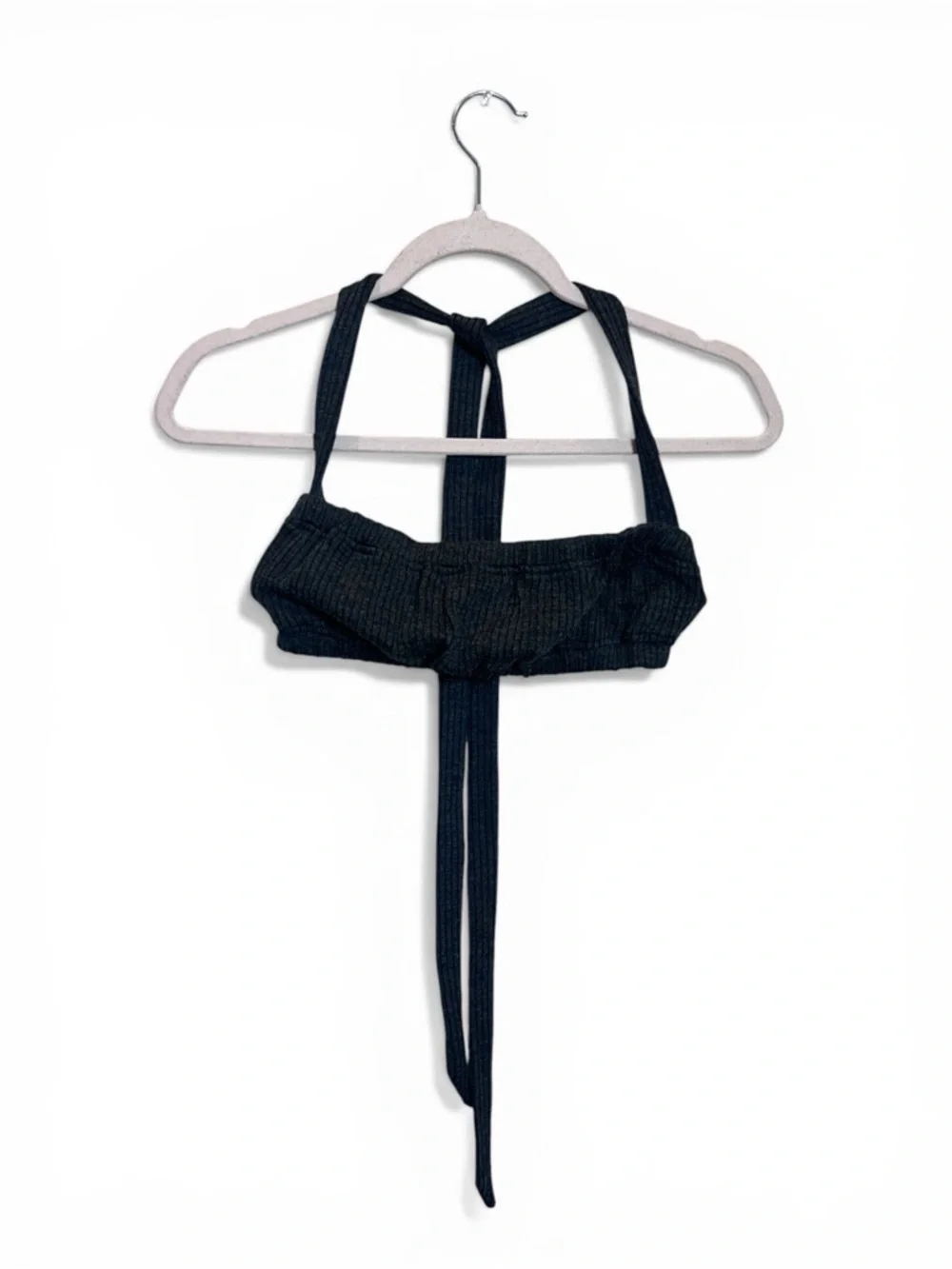 WeWoreWhat Ribbed Cross-Neck Bandeau Crop Top - Charcoal Gray - Picture 3 of 7